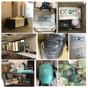 DEOM products: bags, table runners, magnets, masks, mugs, pop sockets